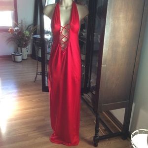 Long Red Halter Gown Size Large